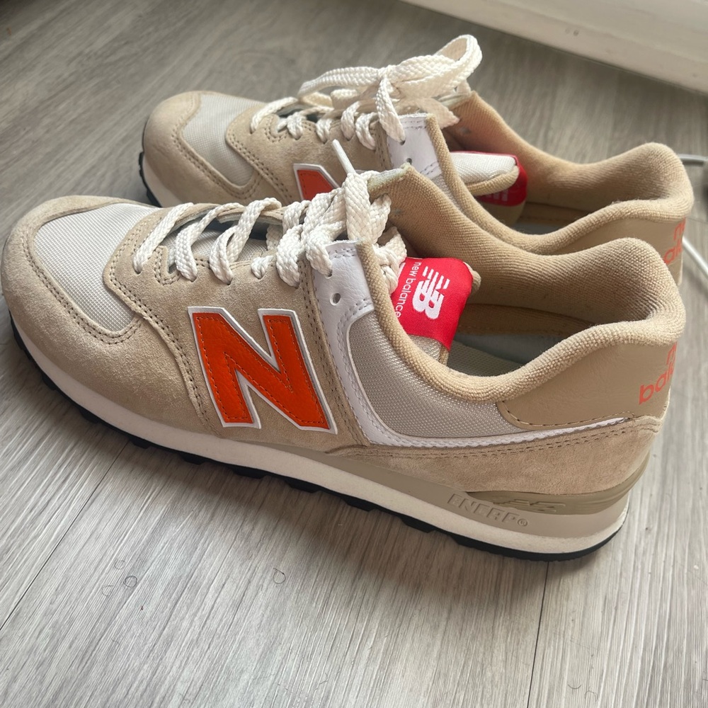 New Balance Tan and White Sneakers